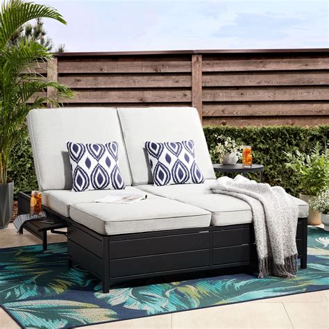 Mainstays Asher Springs Outdoor Double Chaise Lounge Bench Black