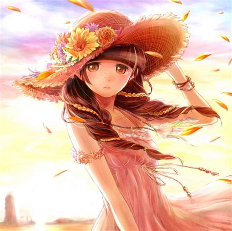 720p Free Download Straw Hat Pretty Dress Flow Breeze Bonito Sweet Nice Anime Blowing