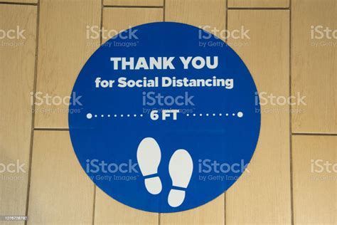 Thank You For Social Distancing Blue Round Decal Stock Photo Download
