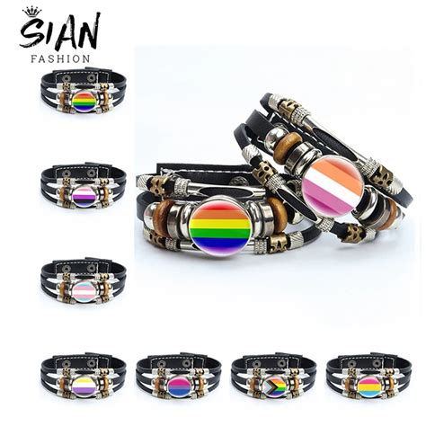 Rainbow Lgbt Lesbians Gay Pride Braided Leather Bracelets Multilayer Gay Flag Bracelets Bangles