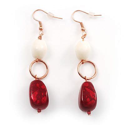 Fancy Bead Drop Earrings (Red&White) - avalaya.com | Drop earrings, Earrings, Beaded drop earrings