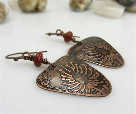 Etched Copper Earrings Ts For Women Copper Earrings Etsy
