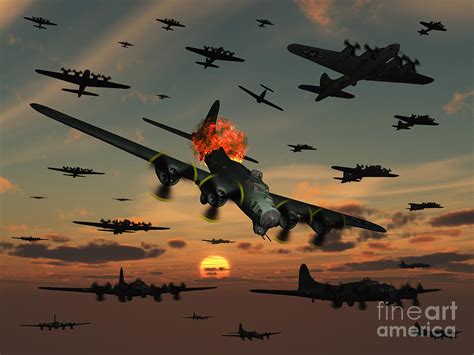 A B 17 Flying Fortress Is Set Ablaze Digital Art By Mark