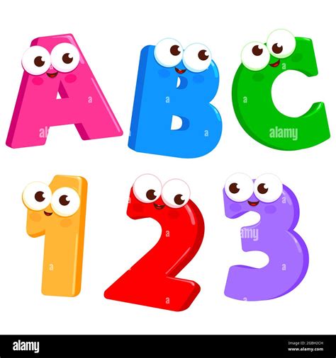 Cartoon Letters Abc And Numbers 123 With Cute And Funny Faces Stock