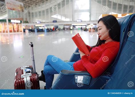 Passenger Traveler Woman In Train Station And Read Book Stock Image Image Of Airline Arrival