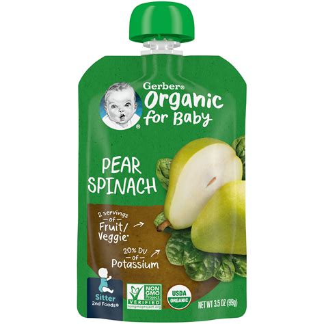 Gerber 2nd Foods Organic For Baby Baby Food Pear Spinach 35 Oz Pouch