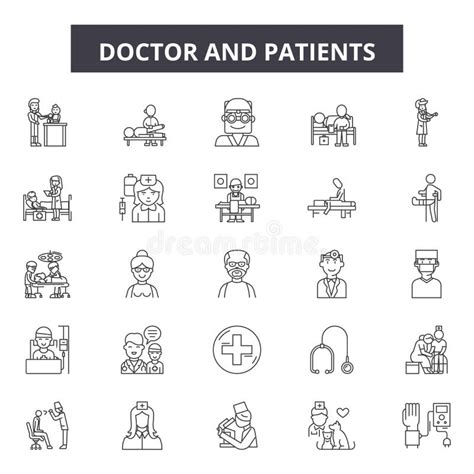 Doctor And Patients Line Icons Signs Vector Set Outline Illustration