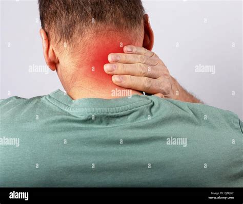 Neck Pain Or Injury Man Hand Holding Neck Muscle Spasm Health