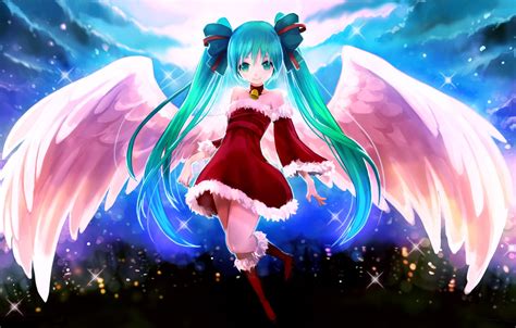 Wallpaper Girl Joy New Year Wings Angel Vocaloid Hatsune Miku