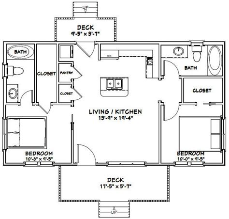 36x20 House 2 Bedroom 2 Bath 720 Sq Ft Pdf Floor Plan Images And