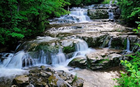 Waterfalls Forest River Landscape Wallpaper Coolwallpapersme