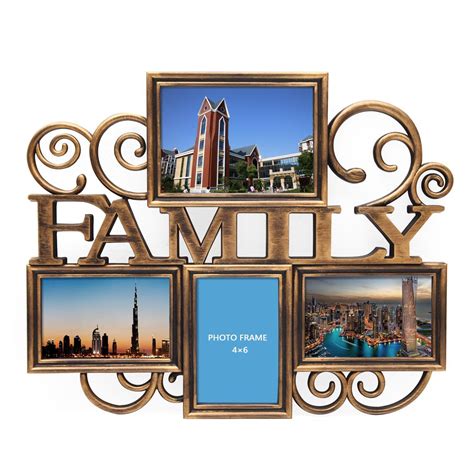 DecentHome Family Antique Gold 3-Opening Decorative Wall Photo Frame Collage ** For more ...