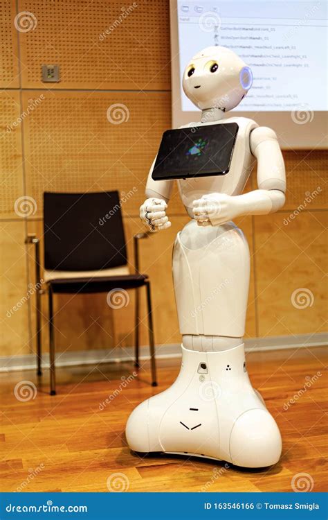 Pepper The Japanese Semi Humanoid Robot Assistant Closeup On Face