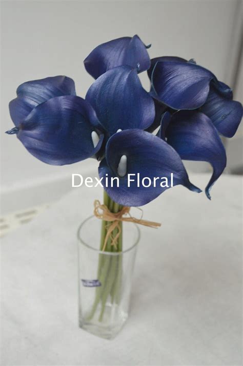 Stems Navy Blue Calla Lilies Real Touch Flowers Diy Silk Etsy