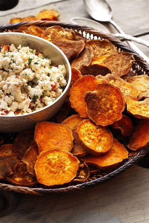 Baked Sweet Potato “crackers” With Sun Dried Tomato Goat Cheese