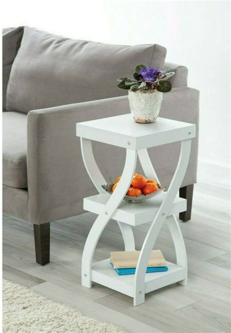 Side Sofa Table 3 Tier Accent Coffee Entrance Table White Wooden