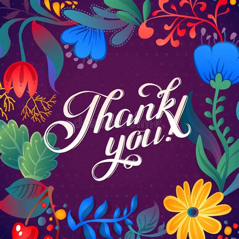 Thank You Card In Bright Colors Stylish Floral Background With Text
