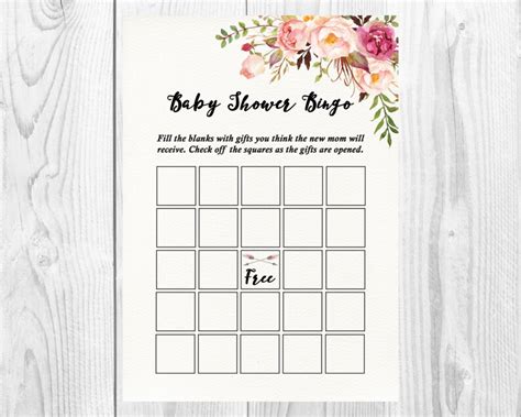 Boho Baby Shower Bingo Cards Printable Blank Bingo Cards Etsy