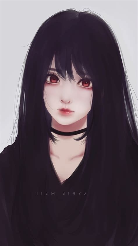 Wallpaper Beautiful Attractive Realistic Anime Girl Red Eyes Black