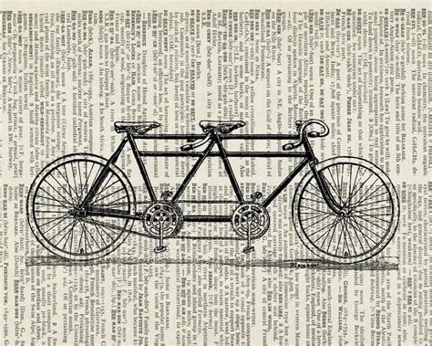 Bicycle Built For Two Vintage Artwork Printed On Page From Old Dictionary Via Etsy Book Page