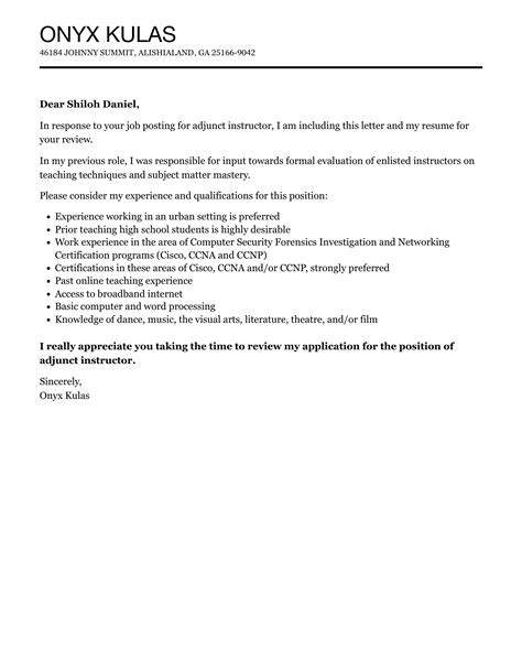 Adjunct Instructor Cover Letter Velvet Jobs