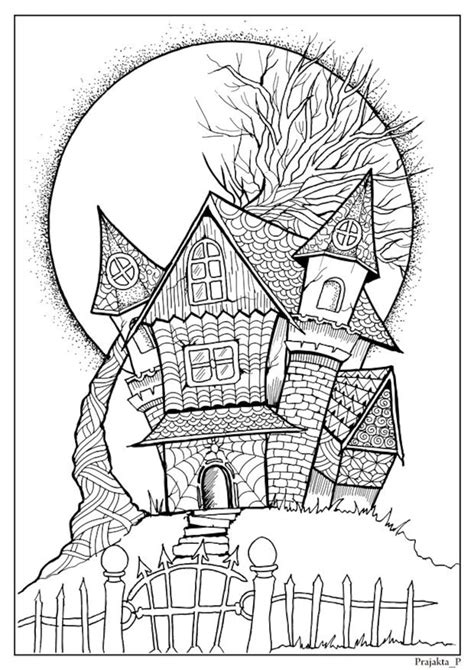 Haunted House Halloween Coloring Pages Printable Halloween Etsy