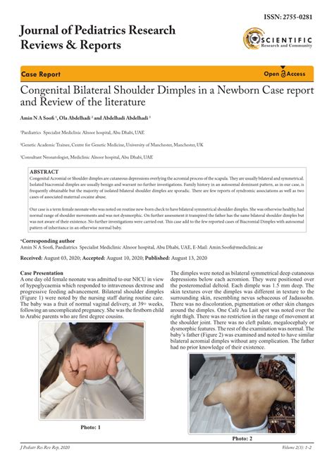 Pdf Congenital Bilateral Shoulder Dimples In A Newborn Case Report And Review Of The Literature