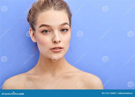 Beautiful Woman With Blue Eyes Having Healthy Pure Fresh Face Skin