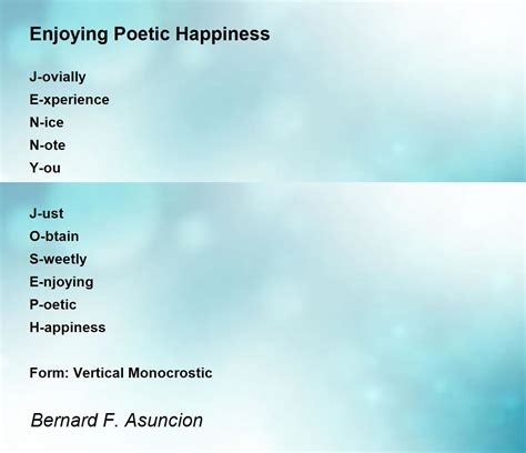 Enjoying Poetic Happiness Poem By Bernard F Asuncion Poem Hunter