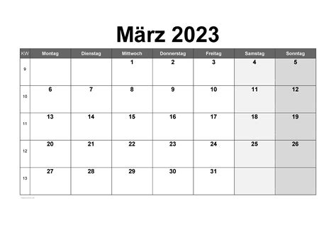 Kalender März 2023 Zum Ausdrucken Pdf Xls Png