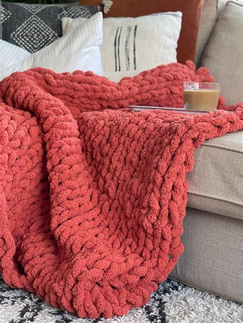 Chunky Hand Knit Blanket Throw Blanket Multi Color Etsy