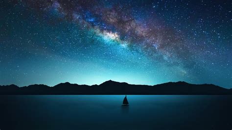 Starry Night Sky Sailboat Milky Way Scenery 4k 6970 Wallpaper