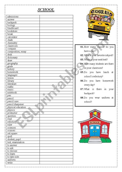 School Vocabulary Esl Worksheet By Aaf7565