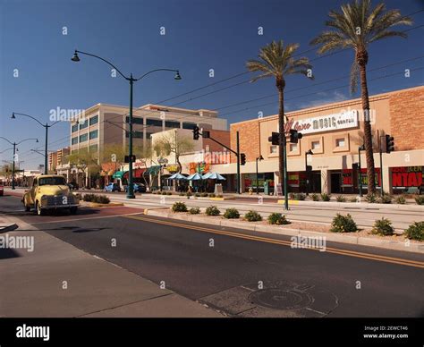 Mesa Arizona Downtown Showing Modern Development And Light Rail System