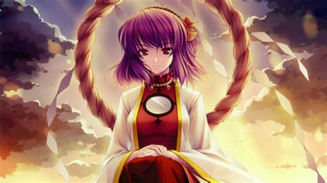 Video Games Clouds Touhou Dress Mirrors Leaves Goddess Purple