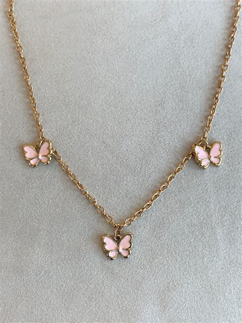 Gold Triple Butterfly Charm Necklace Choker Aesthetic Etsy