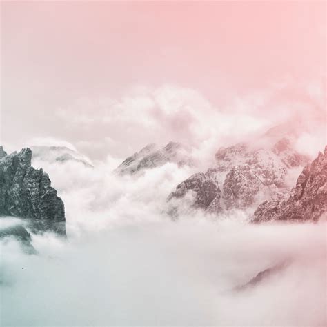 Download Wallpaper 2780x2780 Mountains Peaks Sky Clouds Fog Pink