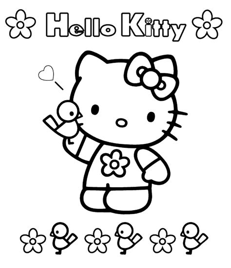 Coloriage Hello Kitty Oiseaux à Imprimer