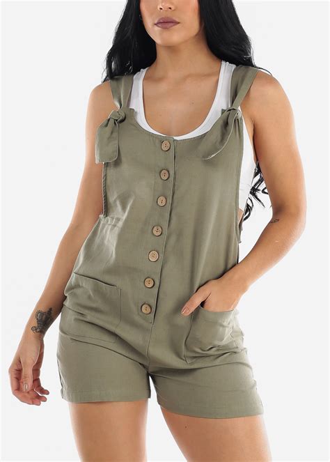 Moda Xpress Womens Sleeveless Romper Knot Tie Sleevels Button Up