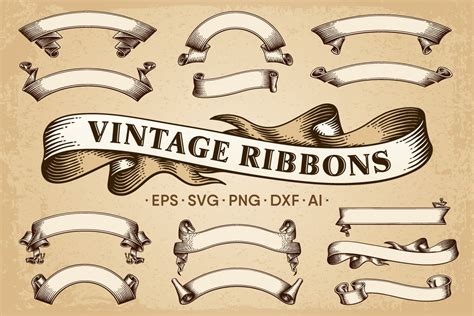 Vintage Ribbons Banners Vector Set Background Graphics ~ Creative Market
