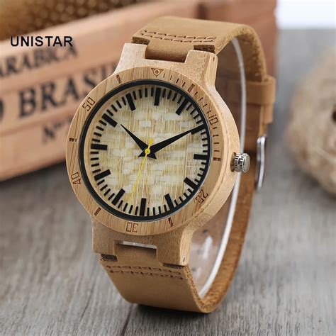 unistar fashion natural wooden quartz watches with special handmade scale genuine leather band