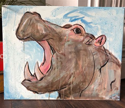 Shop for modern home unframed hippo canvas art print. Hippo painting 🦛 | Easy canvas art, Animals artwork ...