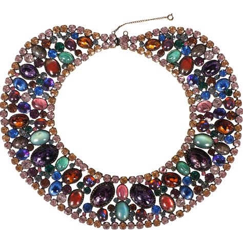 Vintage 1950s Rhinestone Collar Bib Necklace Signed Marvella Poppys