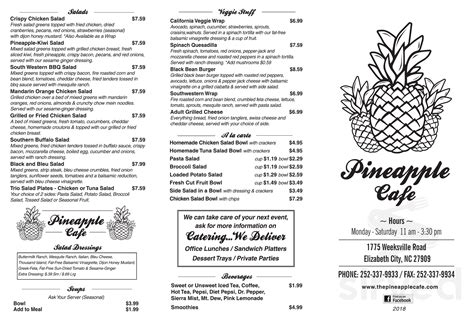 Pineapple Cafe Menu In Elizabeth City North Carolina Usa