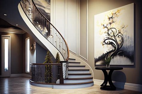 Premium Ai Image Foyer With Curved Staircase Luxury Modern Home