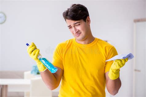 The Man Husband Cleaning The House Helping His Wife Stock Image Image
