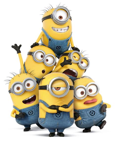 A Group Of Minion Characters Standing Next To Each Other In Front Of A