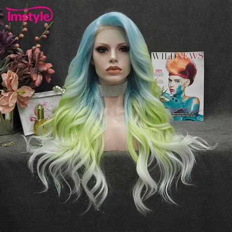 Imstyle Tinsel Wig Ombre Blue Synthetic Lace Front Wigs Heat Resistant