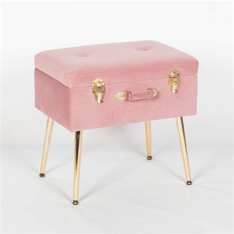 Pink Velvet Suitcase Storage Vanity Stool With Gold Legs Etsy In 2021