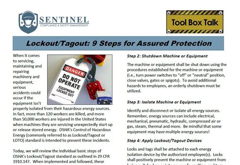 Free Toolbox Safety Talk Lockout Tagout Steps For Assured Protection
